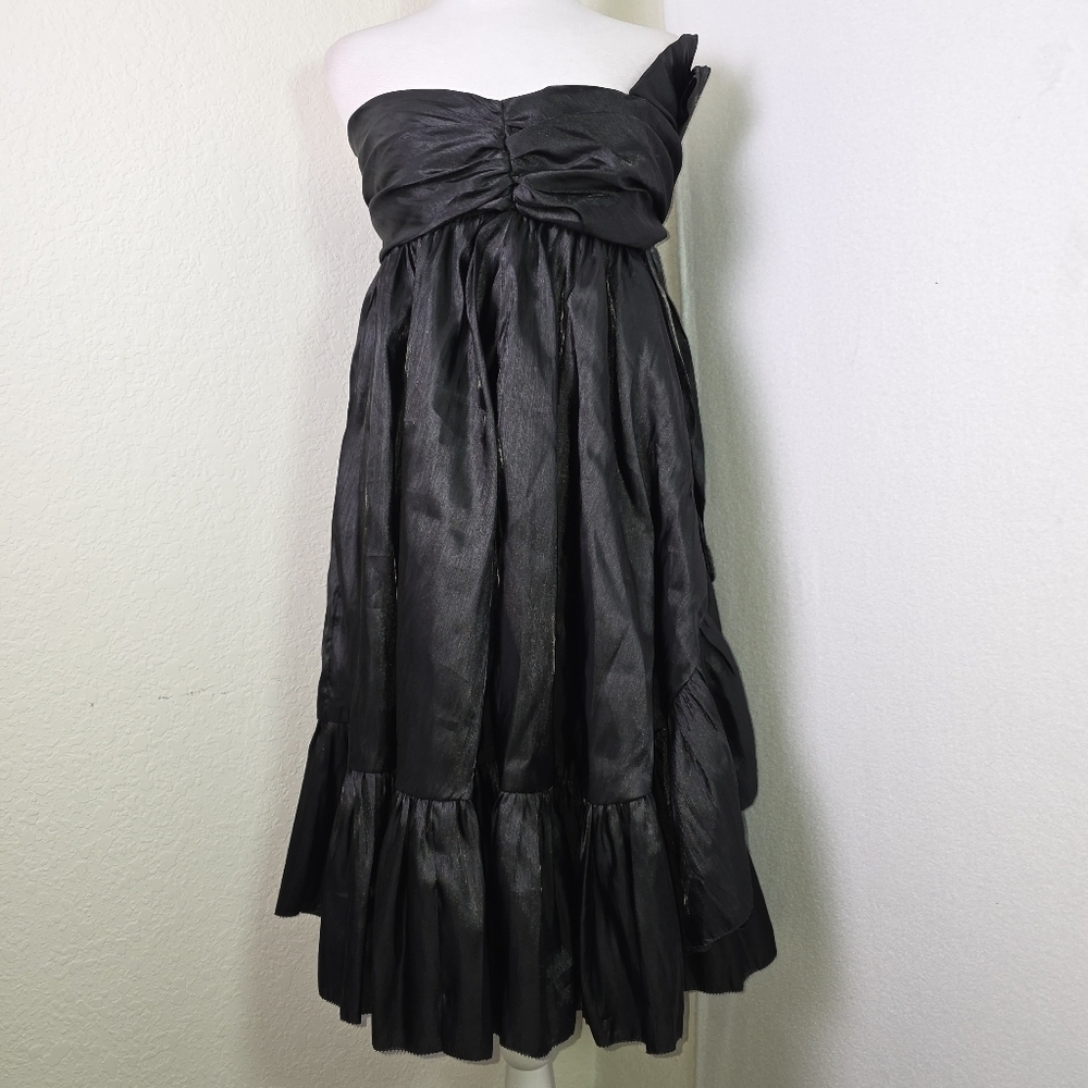 Aryn K Black Strapless Taffeta Dress M | Ruffle Hem Cocktail